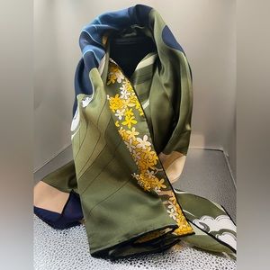 Green/silver/gold 100% Mulberry Silk Neck Scarf
